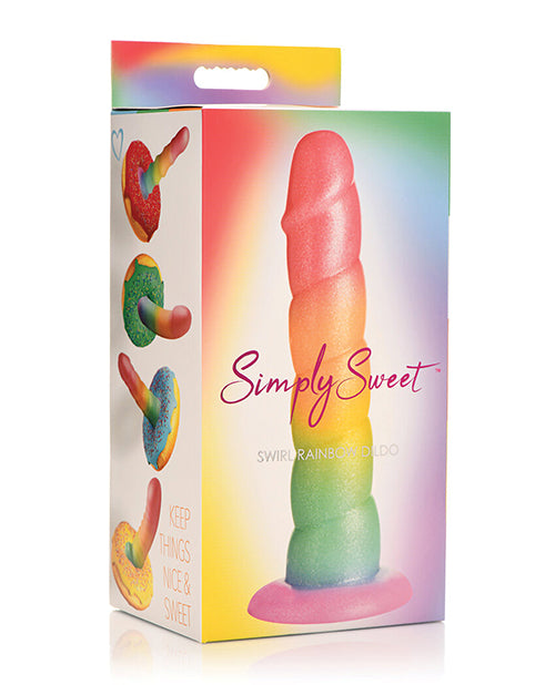 Juguetes Curve Dildo Grande | Dildo Grande Simply Sweet de 6.5" | Dildo con Ventosa en Espiral Arcoíris