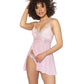 Baby Doll Rosa Cristal con Copas Ligeramente Rellenas y Tanga Rosa/Plata XL