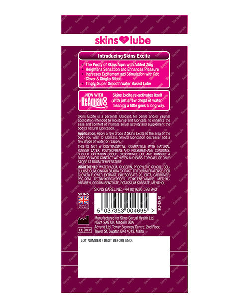 Skins Excite Lubricante a base de agua - Lámina de 5 ml
