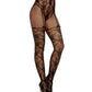 Collant Résille et Dentelle avec Culotte Haute en Dentelle Intégrée - Noir Taille Unique