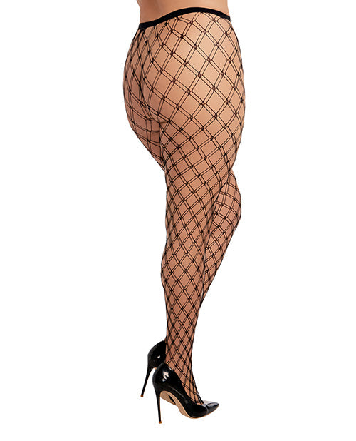 Medias Panty de Red de Doble Punto - Negro Talla Grande