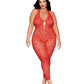 Bodystocking sans coutures imprimé léopard avec détails dorés - Rouge TG