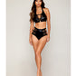 Soutien-gorge en Faux Cuir Extensible et Dentelle Cils avec Culotte Taille Haute - Noir XL