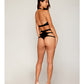 Soutien-gorge en Faux Cuir Extensible et Dentelle Cils avec Culotte Taille Haute - Noir XL