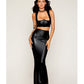 Stretch Faux Leather Harness Bra & Long Slip Skirt - Black LG
