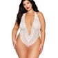 Nuisette en dentelle stretch avec harnais en perles amovible - Blanc QN