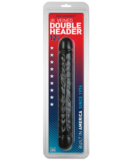 Grand gode noir Doc Johnson de 12 pouces | Gode réaliste Jr Double Header | Gode géant flexible
