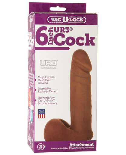Accesorio de pene Vac-U-Lock Ultraskyn de 6" - Marrón