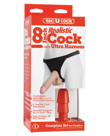 Arnés Ultra 2 juegos de 3 con dildo realista de 8" y polvo