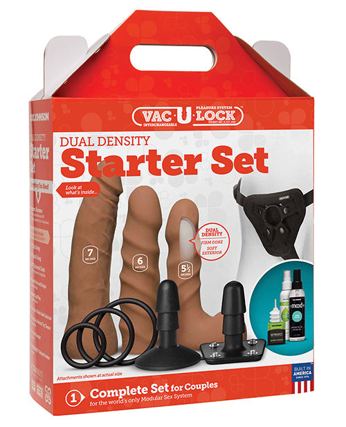 Dildo realista Vac-U-Lock | Kit de inicio de dildo con arnés de doble densidad | Dildos grandes Caramel
