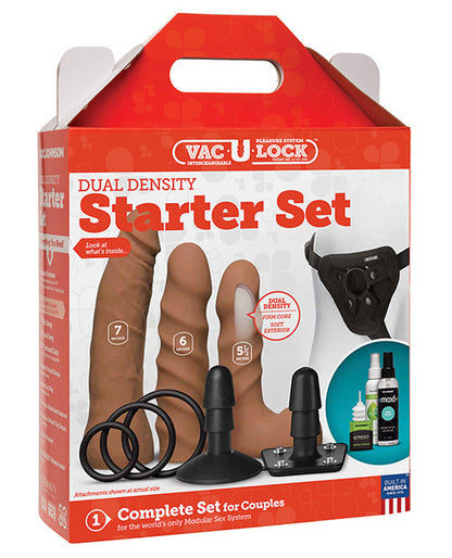 Dildo realista Vac-U-Lock | Kit de inicio de dildo con arnés de doble densidad | Dildos grandes Caramel