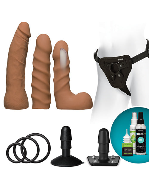 Dildo realista Vac-U-Lock | Kit de inicio de dildo con arnés de doble densidad | Dildos grandes Caramel