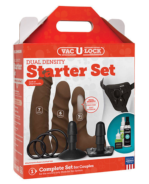 Dildos realistas Vac-U-Lock | Kit de inicio de dildo con arnés de doble densidad | Dildos grandes color chocolate
