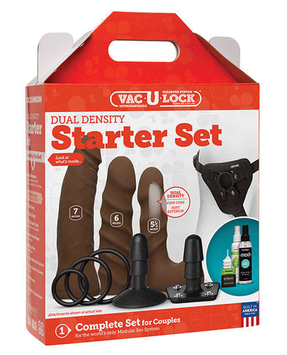 Dildos realistas Vac-U-Lock | Kit de inicio de dildo con arnés de doble densidad | Dildos grandes color chocolate