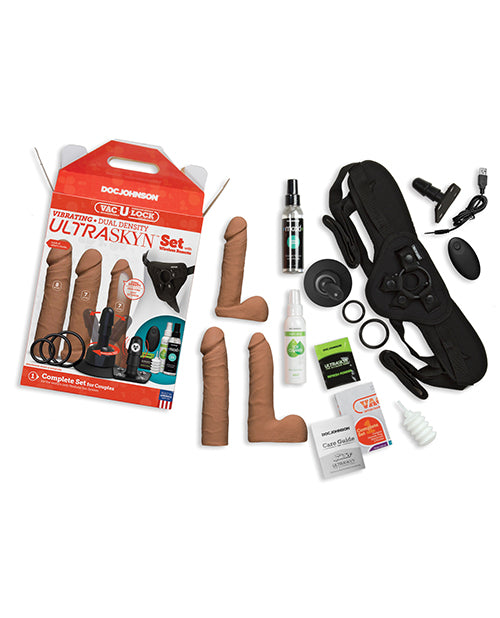 Dildo vibrador Vac-U-Lock | Conjunto de Dildo Strap On de doble densidad color caramelo con control remoto inalámbrico