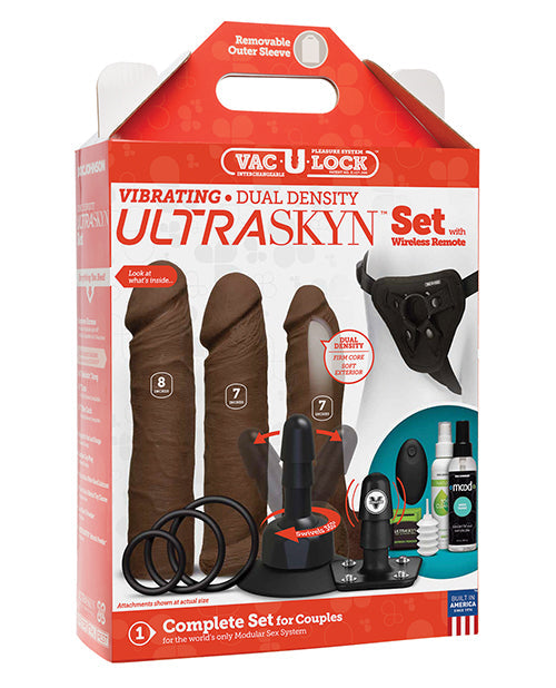 Dildo vibrador Vac-U-Lock | Set de dildos de doble densidad Chocolate con control remoto