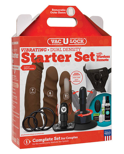 Dildo realista Vac-U-Lock | Juego de iniciación de dildo strap-on de doble densidad con control remoto inalámbrico