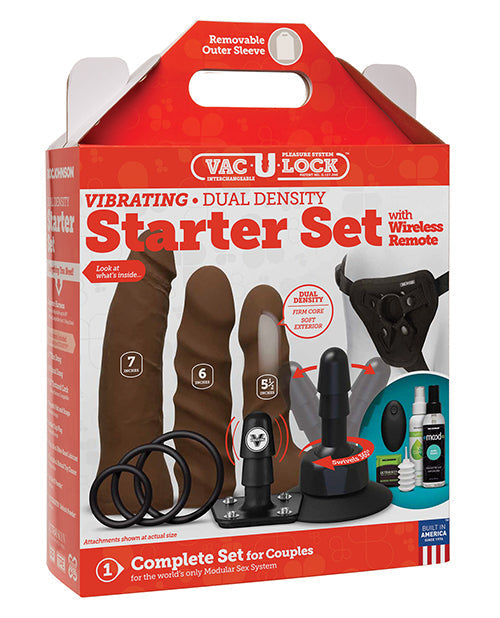 Dildo realista Vac-U-Lock | Juego de iniciación de dildo strap-on de doble densidad con control remoto inalámbrico