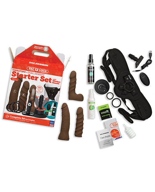 Dildo realista Vac-U-Lock | Juego de iniciación de dildo strap-on de doble densidad con control remoto inalámbrico