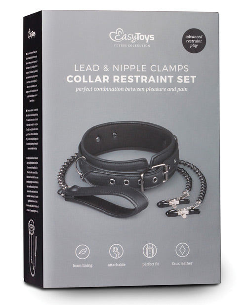 Collar de polipiel Easy Toys con cadenas para pezones - Negro