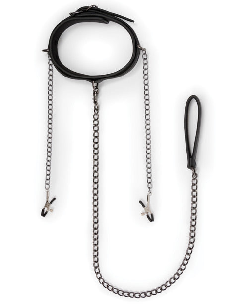 Collar de polipiel Easy Toys con cadenas para pezones - Negro