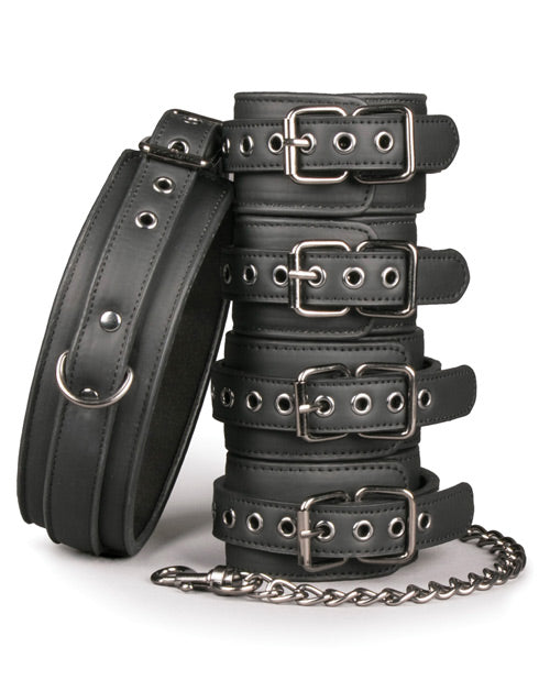 Easy Toys Ensemble Fétiche avec Collier, Menottes de Cheville et de Poignet - Noir