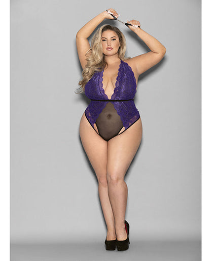 Body Euphoria licou dentelle et résille avec menottes Violet/Noir QN