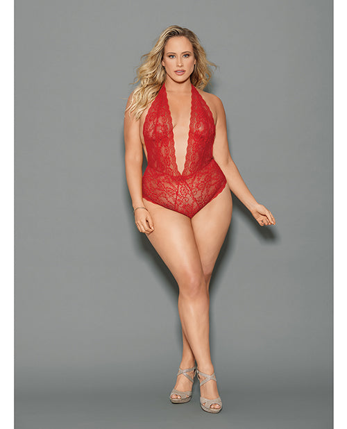 Euphoria Halter con lazo, entrepierna abierta y teddy con el trasero al descubierto rojo QN