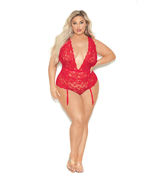 Euphoria Teddiette Échancrée en Dentelle avec Entrejambe Ouvert et Fesses Découvertes Rouge T/U