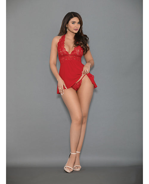 Ensemble Babydoll & string ouvert Euphoria Shorty rouge T/U