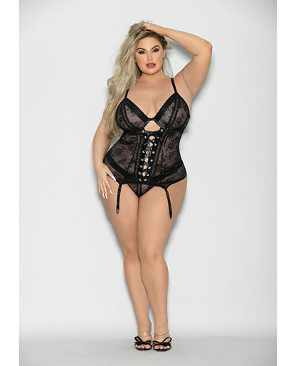 Bustier à lacets et string large Flame Fetish Soulmate Noir 1X/2X