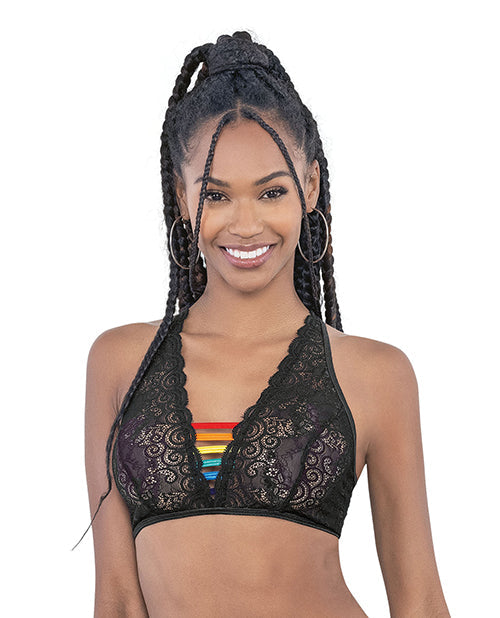Haut à bretelles arc-en-ciel en dentelle Pride noir Taille unique