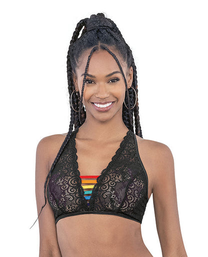 Haut à bretelles arc-en-ciel en dentelle Pride noir Taille unique
