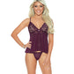Nuisette babydoll en dentelle et mesh avec string - prune XL