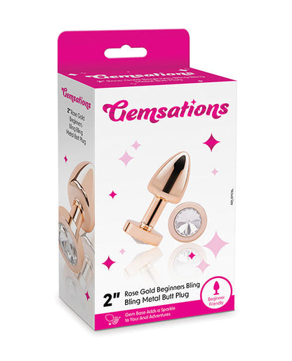 Gemsations 2" Plug Anal Métal Débutant Bling Bling - Or Rose
