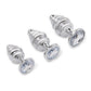 Gemsations Juego de entrenamiento de 3 piezas de tapones anales de metal ondulados con purpurina, 7,5 cm, 8,3 cm y 9,4 cm - Plata
