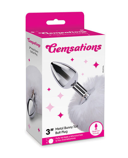 Gemsations Tapón anal de metal de 7,5 cm cola de conejo - Plateado