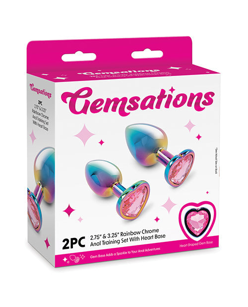 Gemsations Set de entrenamiento anal de cromo de 2 piezas de 2,75" y 3,25" - Arcoíris