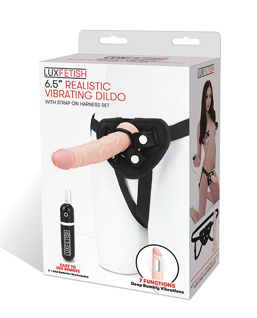 Dildo vibrador realista Lux Fetish de 6.5" con arnés con correas