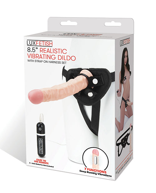 Lux Fetish Dildo Vibrador Realista de 8.5" con Arnés y Correa