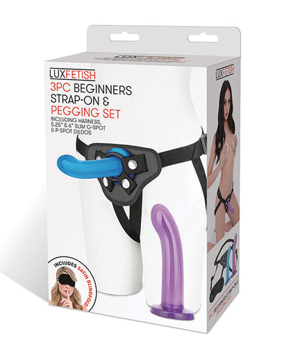 Lux Fetish Juego para principiantes de 3 piezas Strap On y Pegging - Multicolor