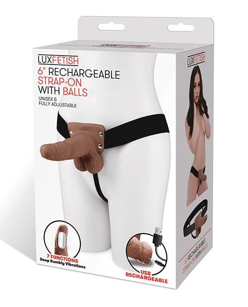 Arnés Lux Fetish de 6" recargable con bolas - Marrón