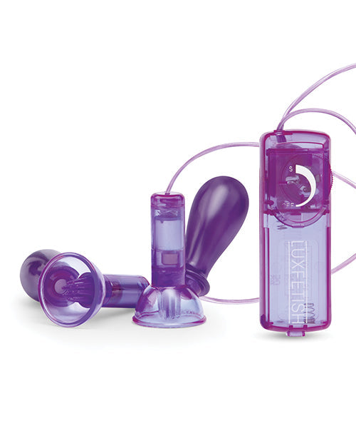 Lux Fetish Ventouses vibrantes pour tétons avec télécommande filaire - Violet