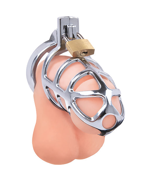Jaula de castidad para pene de prisionero Lockmaster de 3,75" de acero inoxidable - Plateado