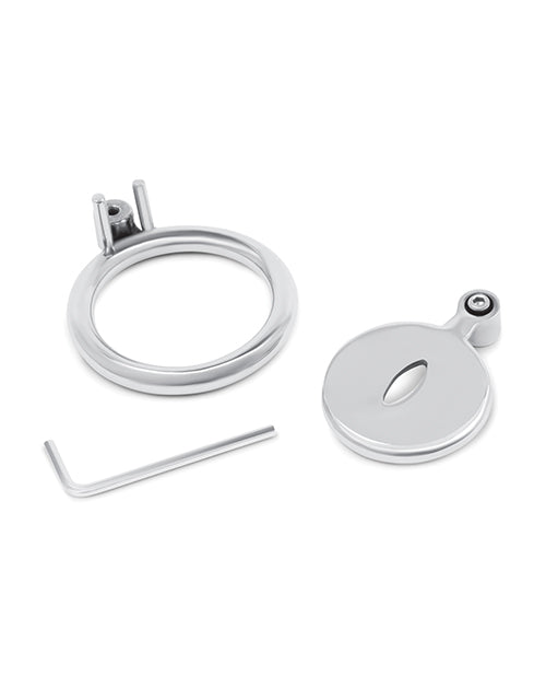 Cage de chasteté inversée en acier inoxydable Lockmaster avec œil de chat - Argent