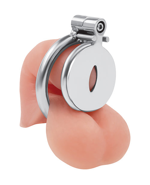 Cage de chasteté inversée en acier inoxydable Lockmaster avec œil de chat - Argent