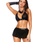 Haut court licou en cuir et maille avec mini-jupe et string - Noir TG
