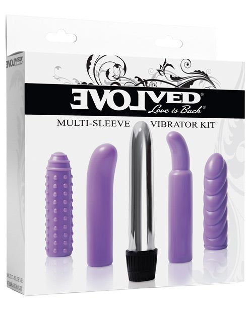 Kit vibreur multi-manchons Evolved | 4 manchons texturés et un vibreur de type balle | Vibreur point G violet