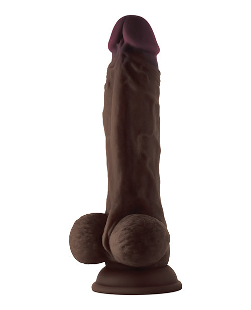 Manche Modèle Réaliste | Godemichet en silicone Flexskin Acajou | Grand godemichet de 21,6 cm avec testicules
