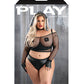 Conjunto Easy Rider: Sujetador de copa abierta, top de rejilla, bragas, gargantilla, guantes, bandana y pezoneras, negro 3X/4X